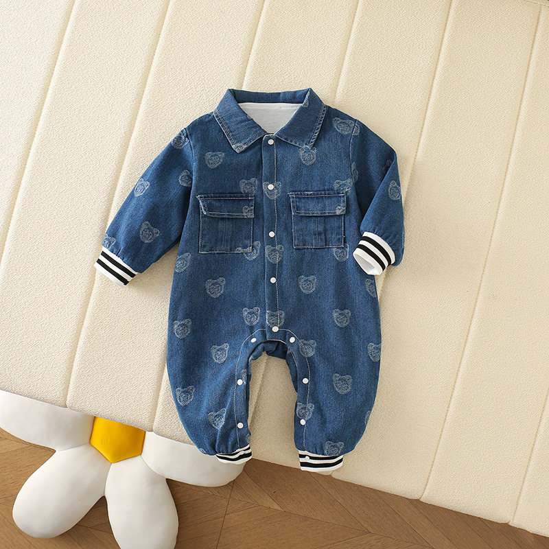 Ropa de bebé súper linda, traje de primavera y otoño de una pieza para niños y bebés, mameluco de mezclilla de otoño para niños pequeños