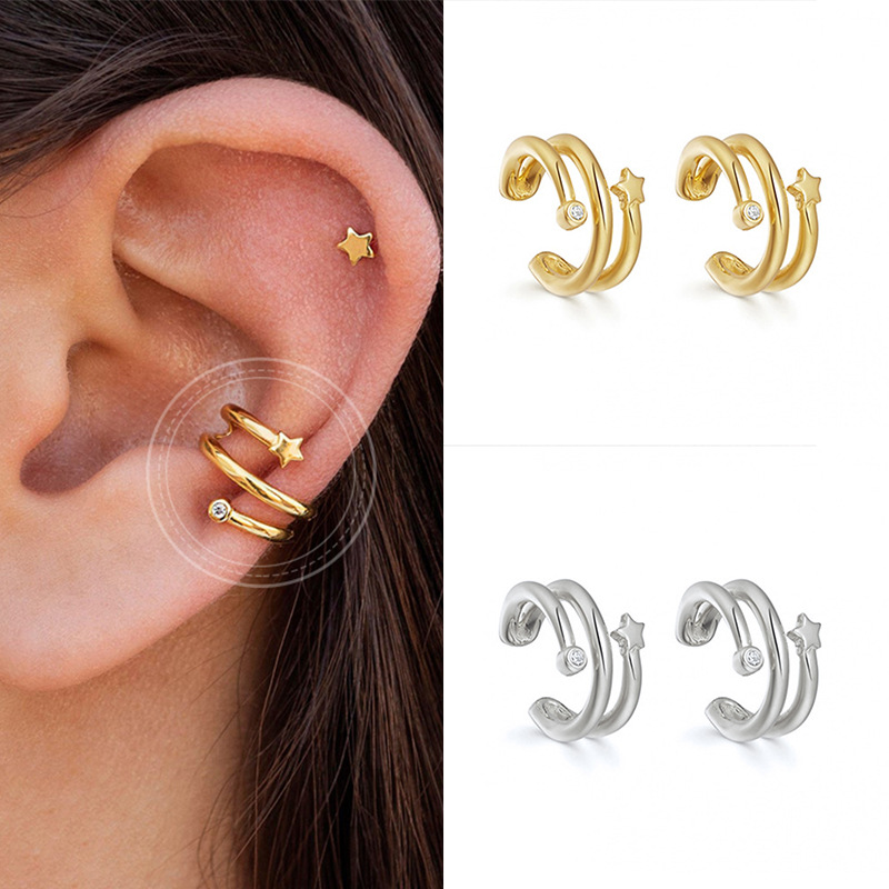 Simple Best-selling Five-pointed Star Zircon Gold Claw Diamond Copper Ear Clip display picture 6