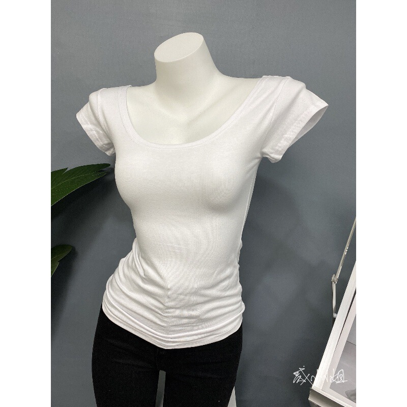South Korea Anne Basic All-Match Sexy Figure Milky White Tight T-Shirt Base Shirt Top Ins