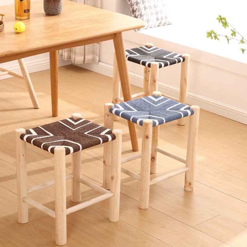 Household Leisure Hand-Woven Small Stool Simple Shoe-Changing Square Stool Dressing Stool Manufacturer Direct Sales Dining Table Stool Chair