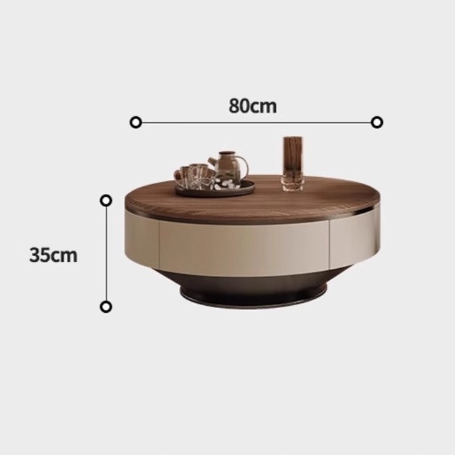 월넛 나뭇결 조리대 원형 커피 테이블 80cm