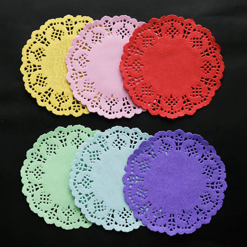 Colorful round flower base paper 3.5 inch cake bread barbecue baking paper pad photo background lace paper 100 sheets