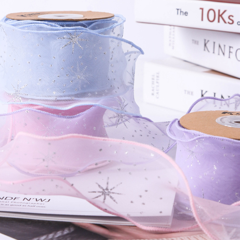Twill glitter hot stamping snowflake overlay gauze ribbon DIY bow hair accessories flowers gift straps clothing accessories