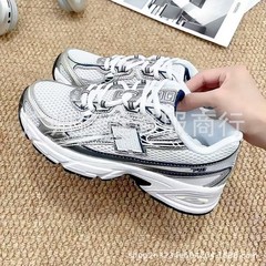 莆田高品质夏季nb740白银网面透气女慢跑鞋男款休闲复古老爹鞋