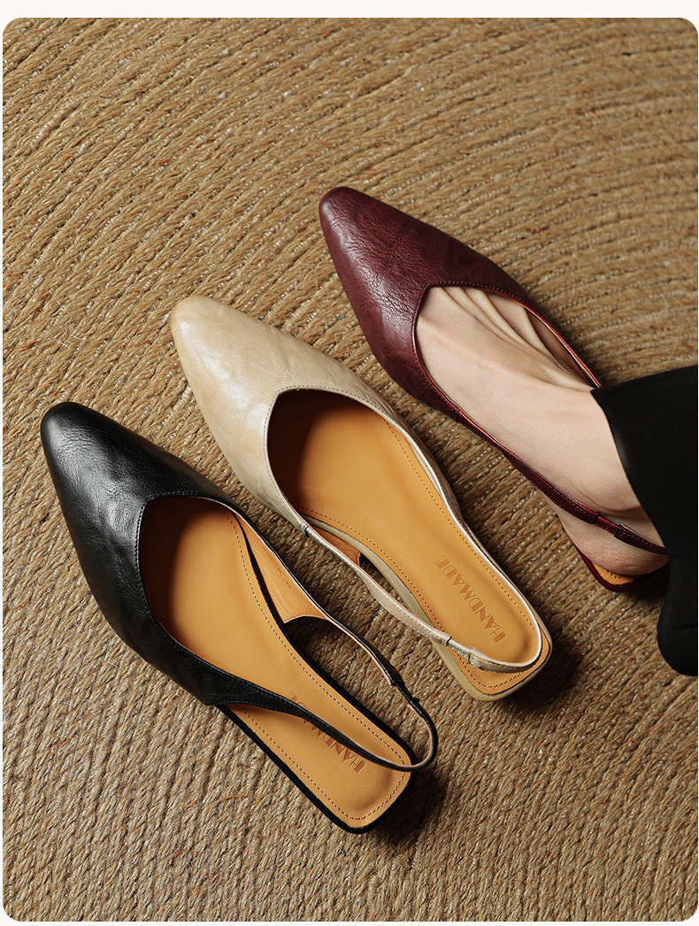 Sandal nữ da bò mũi kín quai sau đế bệt phong cách Hàn Quốc — đen chi tiết 15
