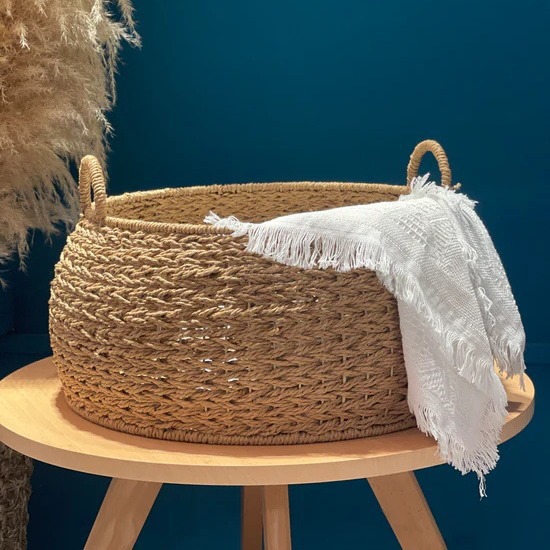 Cuerda de papel tejida cesta de almacenamiento cesta de organización escritorio mesa de café ropa juguete merienda pastoral cesta de almacenamiento caja de almacenamiento