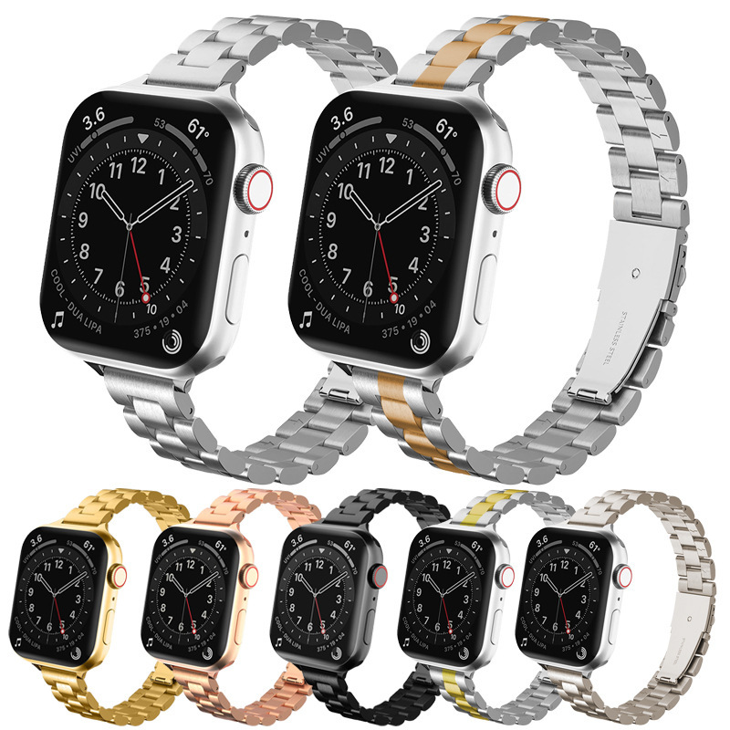 Suitable for Apple Iwatch765432 Stainless Steel Hand Apple Watch Strap Three Thin Small Waist 14mm Three Beads