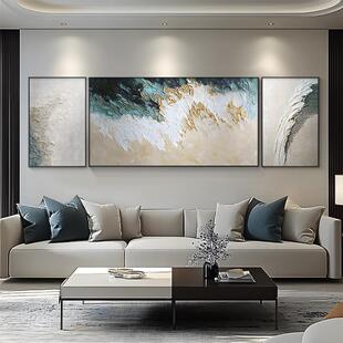 Abstract Ocean Landscape Hand-Painted Oil Painting with Gold Leaf for Living Room Triptych Texture Wall Art Ocean Waves Mural
