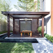 智能电动平角凉亭屏风小区庭院遮阳棚跨境专供东南亚货源平顶亭子