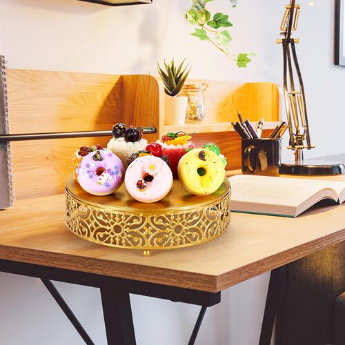 Factory Direct Supply European Style Creative Gold-Color Hollow Cake Stand Wedding Prop Dessert Table Ornament Cake Tray Iron Work