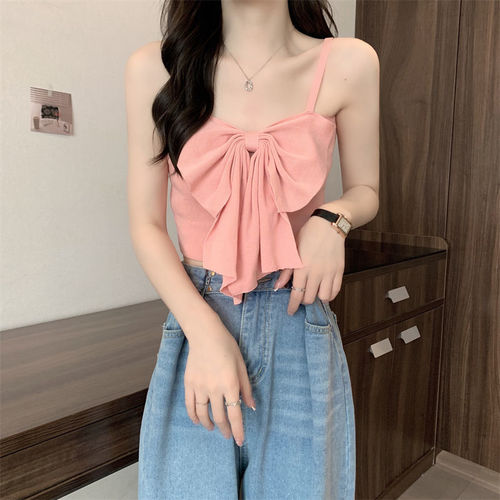 White bow small camisole for women to wear summer new style unique sleeveless sexy hottie bottoming top