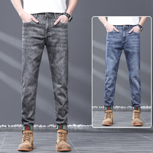 Men's stretch jeans, teenagers' trendy loose small straight pants, fashionable and versatile retro casual pants for men