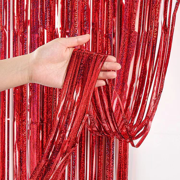 Cortina de seda láser al por mayor colorida decoración de luz brillante fiesta día de los niños casa de boda cumpleaños decoración de cortina de puerta