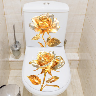 Cross-Border Temu Amazon Popular Toilet Sticker Ad33070 Golden Flower Toilet Sticker Toilet Toilet Seat Decoration