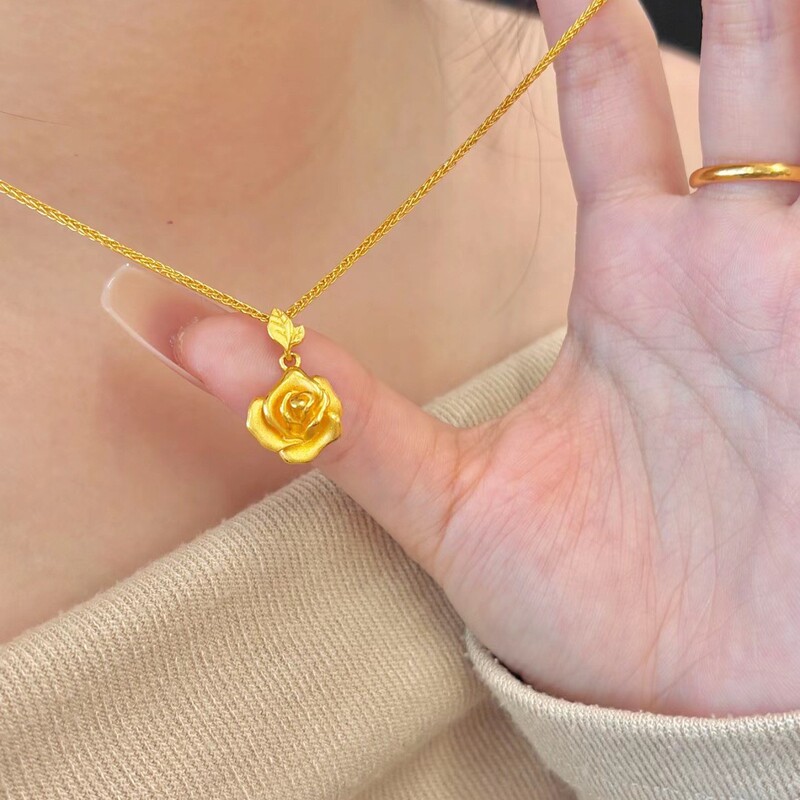 金色立体玫瑰花项链女锁骨链精致新中式轻奢小众高级感气质设计感|undefined