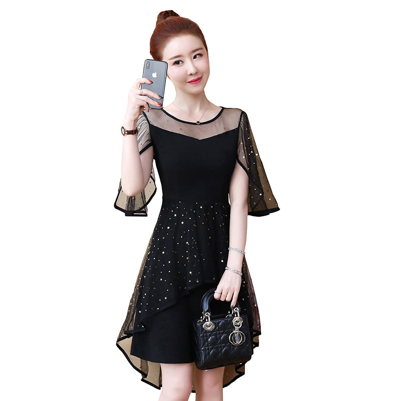 Verano 2021 ropa de mujer suelta adelgazante vientre que cubre malla más tamaño vestido de media manga temperamento de moda ropa de mujer