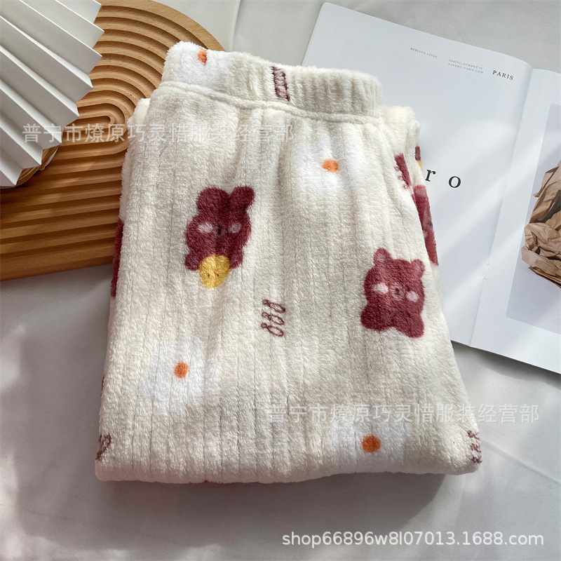 Pantalones de pijama de franela de coral de dibujos animados, pantalones de pijama de hombre, pantalones de invierno de otoño de mujer, pantalones caseros