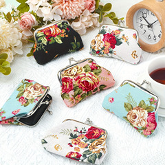 ローズフラワーキャンバスミニ小銭入れレディースファブリックバックルコインバッグ、子供用かわいい小さな財布