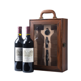 Large Double Wooden Box with Skylight, Visible Wine Label, High-End Red Wine Double Gift Box