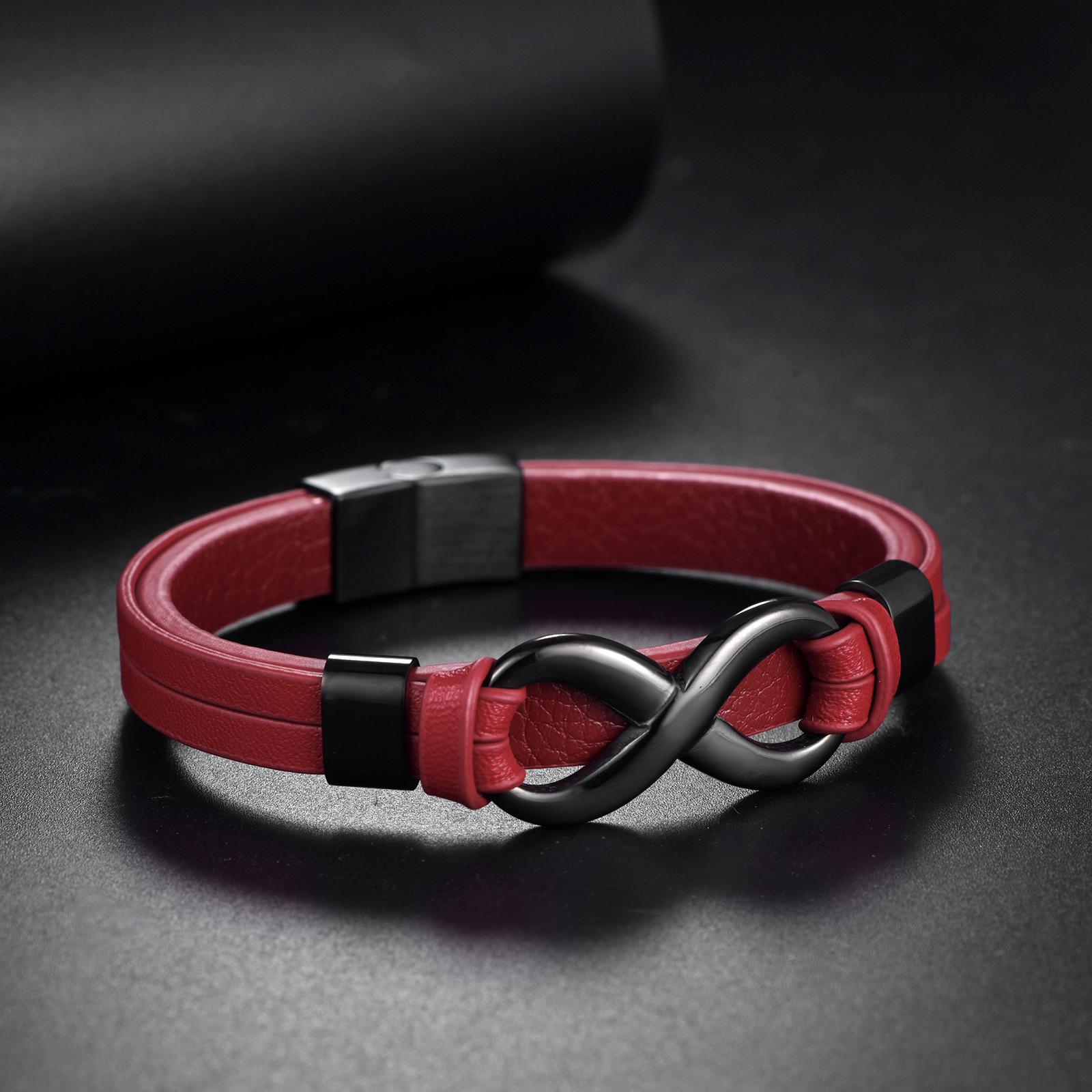 Personalized Double Layer Hip Hop Fashion Trend 8 Infinity Symbol Stainless Steel Leather Bracelet Jewelry Wholesale_voghion.com