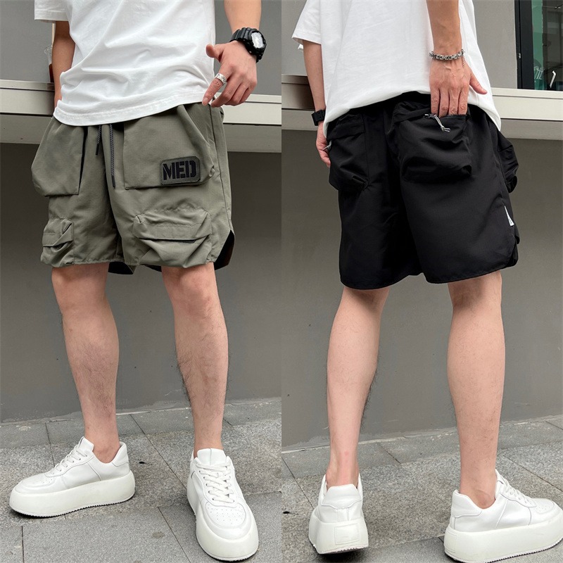 Outdoor Multi-Pocket Sports Cargo Shorts Men Summer Casual Straight Quick-Dry Shorts Youth Trendy Solid Color Shorts