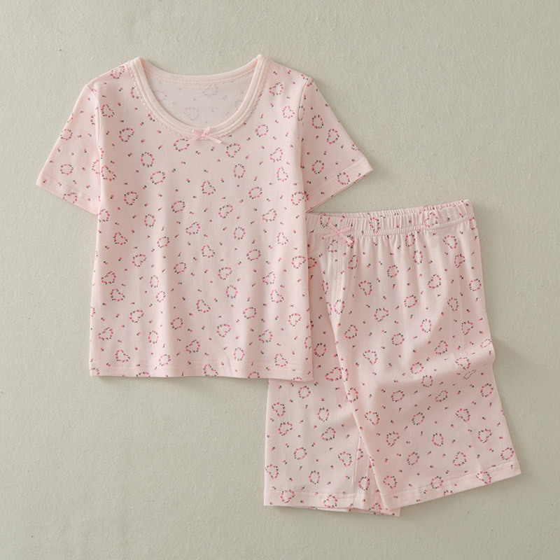 Flower beads short sleeve 5 points suit