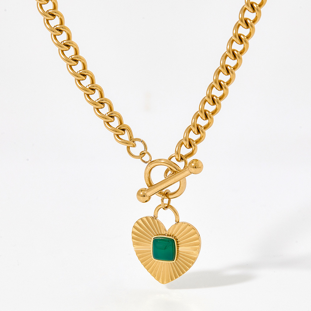 Pendant Necklace Classification Retro Heart Shape Titanium Steel Plating Inlay Agate Pendant Necklace 1 Piece