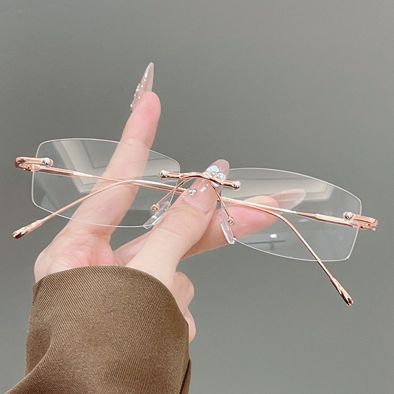 Gafas sin montura para mujer, gafas para miopía de alta sensibilidad, gafas para mujer, montura cuadrada Pure Desire, montura ultraligera sin montura con filtro de luz azul