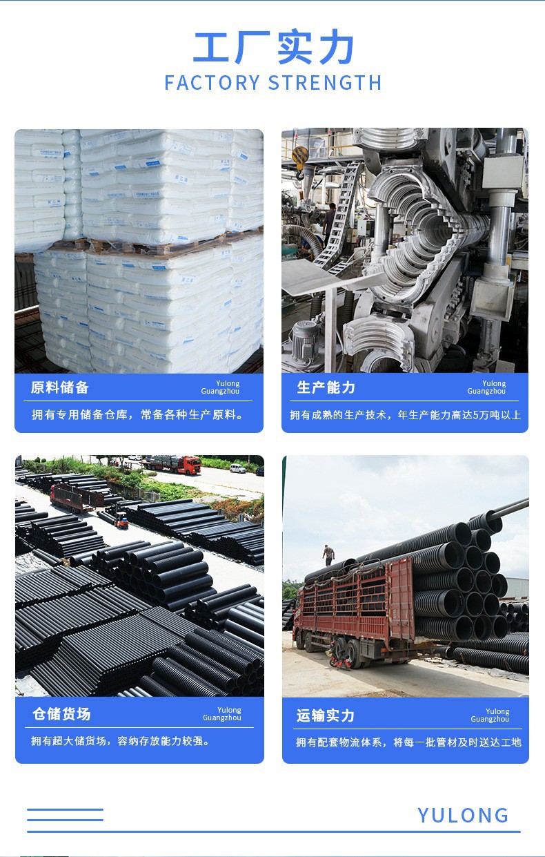 江门中山珠海HDPE缠绕结构壁B型管HMPP缠绕管PE内肋管高耐热