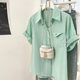 2024 Summer Women's New Women's Short Sleeve Shirt Striped Chiffon Shirt Shirt Belly Covering Slim Shirt