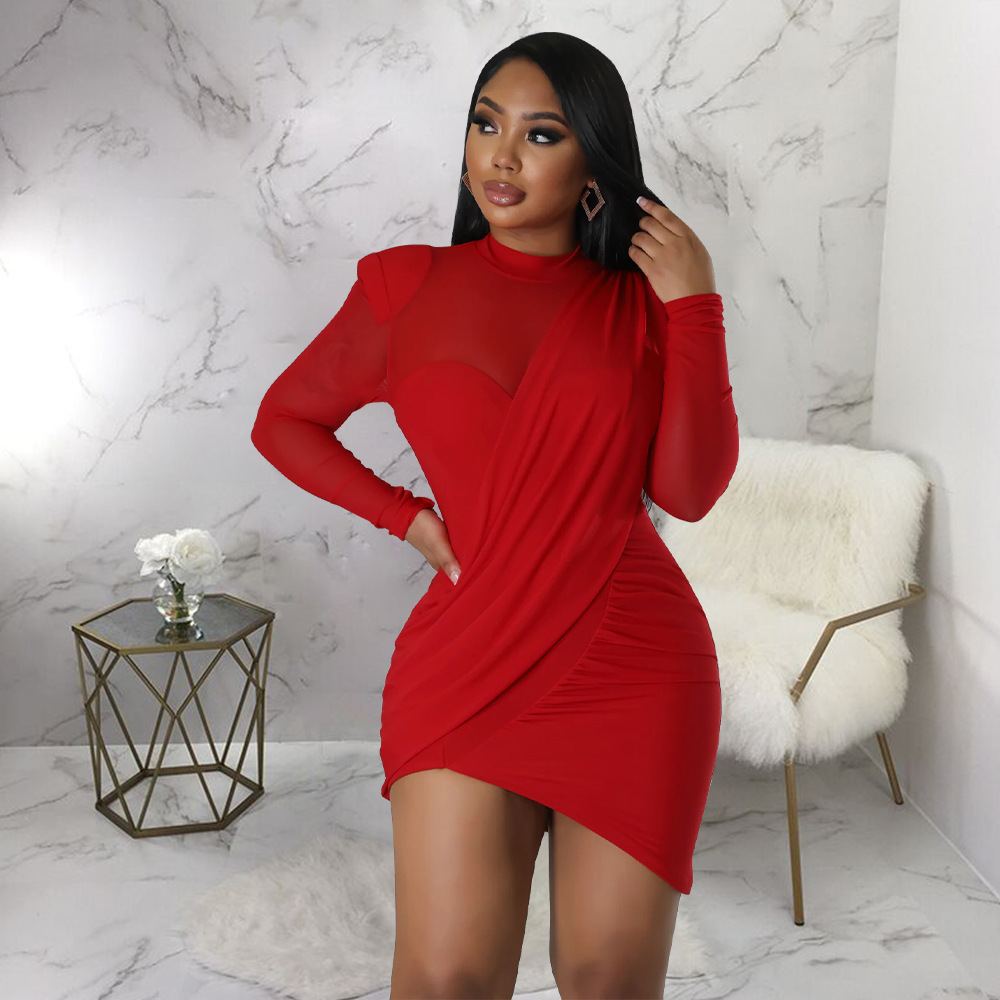 Women Mesh Stitching See-through Patch Waist Dress 25 Women Mesh Stitching See-through Patch Waist Dress
