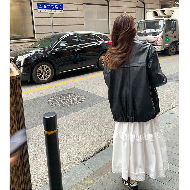实拍黑色复古皮衣外套女春季新款小个子时尚炸街又酷又飒PU皮夹克|undefined