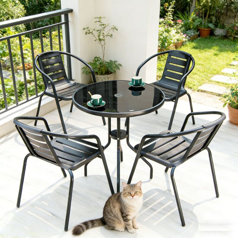 Outdoor Tables and Chairs, Outdoor Patio Leisure Coffee Table, Open-Air Terrace, Thickened Round Table, Stackable Chairs, Balcony Dining Table and Chair Set