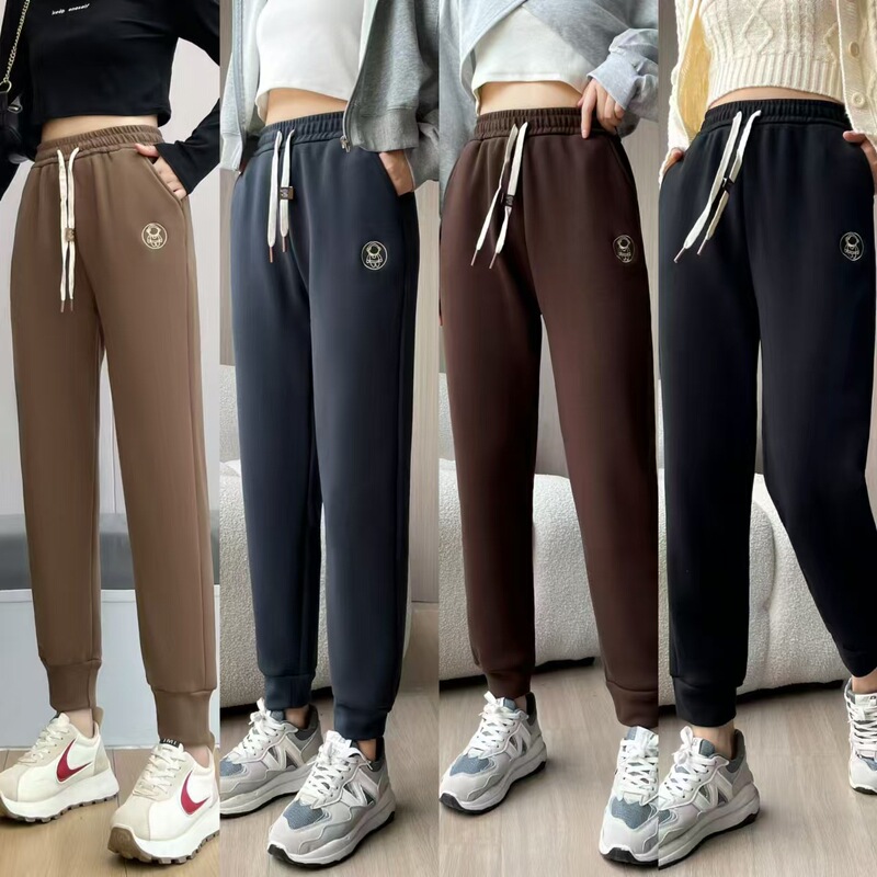 Windproof Pants Women's Spring and Autumn Napping New All-match Drawstring Sweatpants Sports Pants All-match Harlan Mu Velvet Women's Casual Pants