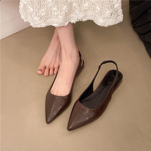 2025 New Spring and Summer French Pointed Toe Stiletto Shoes for Women with Buckle Straps and Skirts, Shallow Mouth and Hollow Back High Heels
