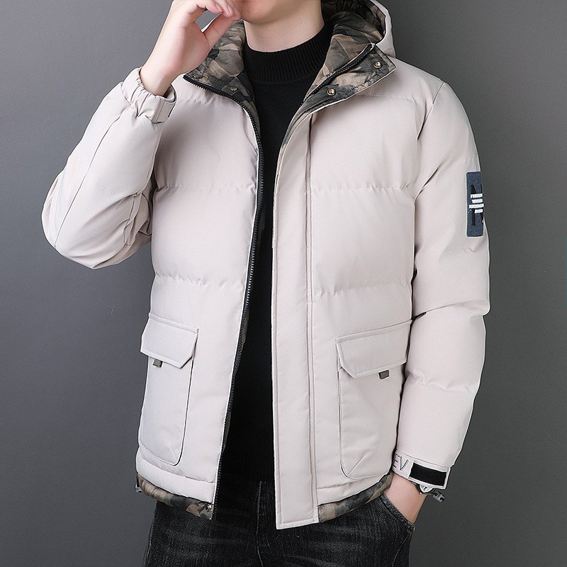 Invierno nuevos hombres de la moda casual con capucha de algodón acolchado abrigo cálido a prueba de viento de algodón-acolchado abrigo de moda negro de los hombres de moda más tamaño
