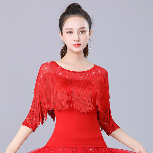 Modern dance tops for women, new practice clothes, square dance clothes, fashionable ballroom dance clothes, ballroom dance, Latin dance short sleeves