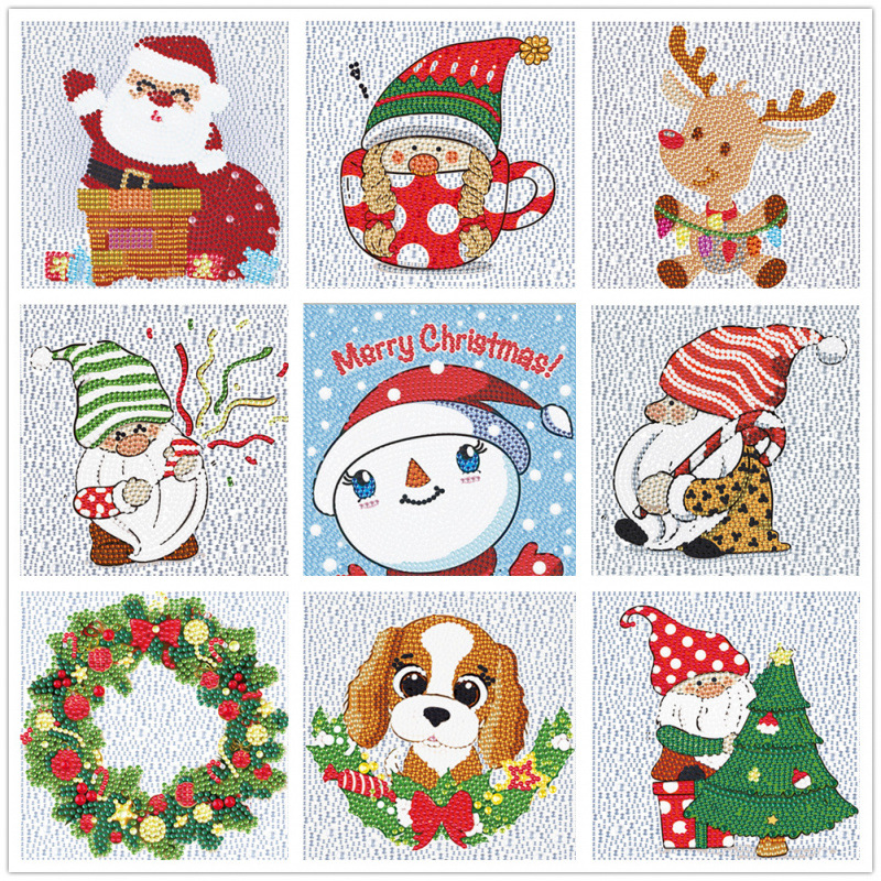 Diamante 5D dibujos animados transfronterizos para niños Papá Noel lindo muñeco de nieve DIY diamante pegatinas tamaño taladro