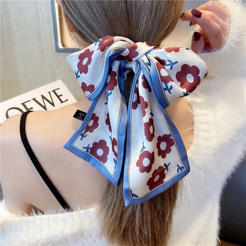 Korean ins spring and summer scarf Internet celebrity flower small silk scarf women's long versatile decorative scarf spring and autumn thin ribbon