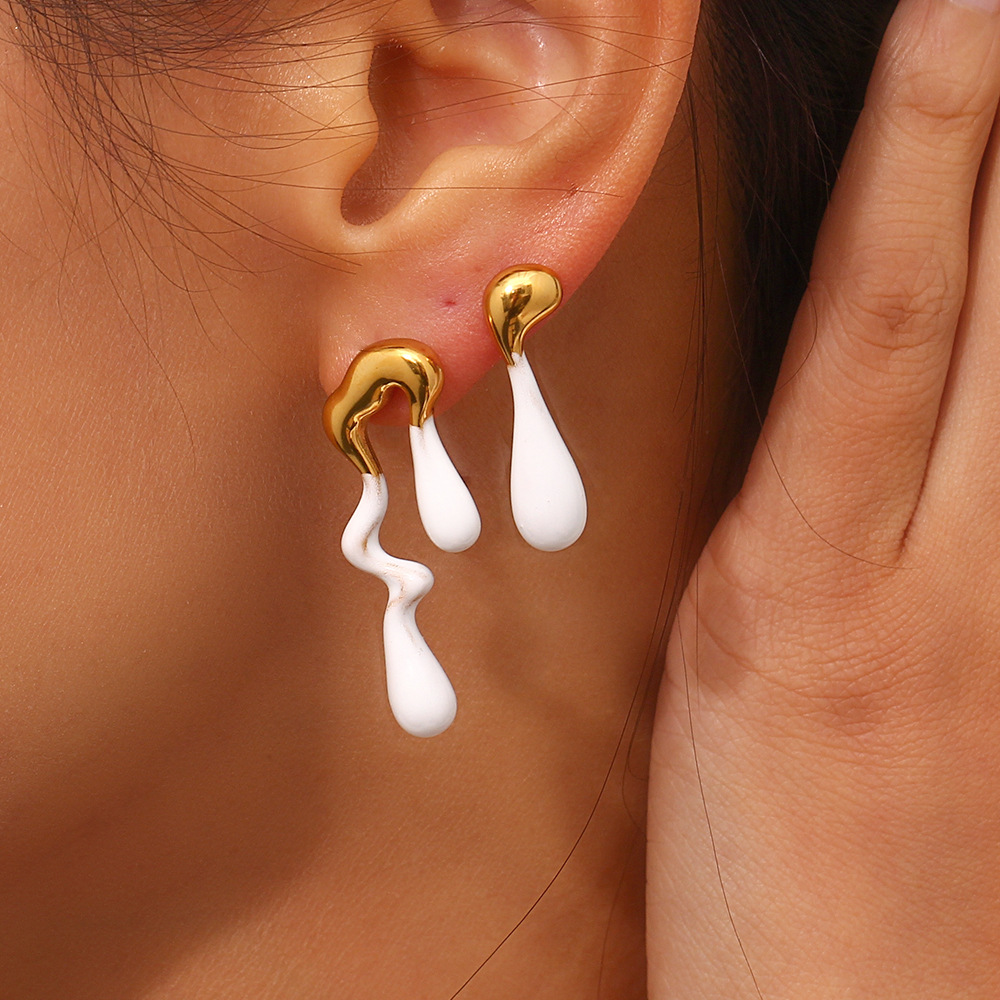 1 Pair Y2k Fashion Irregular Stainless Steel Asymmetrical Enamel Plating Drop Earrings display picture 5