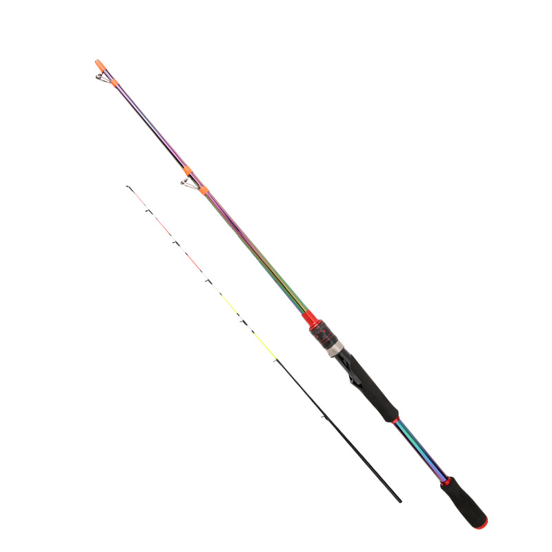 Suministro directo de fábrica colorido orilla lanzando balsa de cola suave caña de pescar carbono tiro largo balsa pequeña varilla de fibra de vidrio vástago balsa rueda de pesca caña de pescar