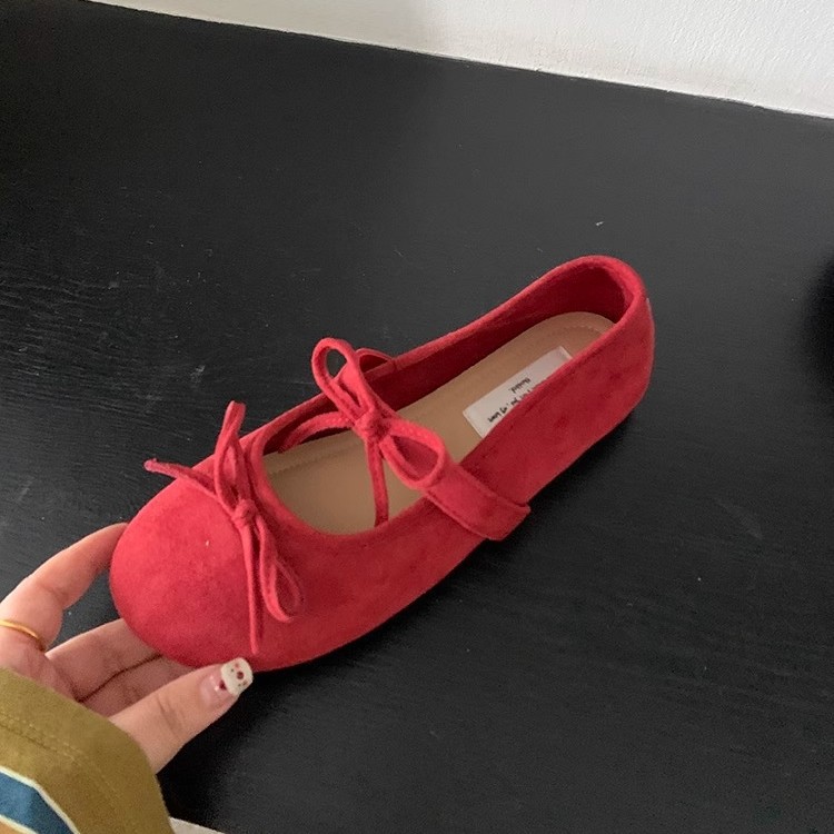 Zapatos planos de viento de noche, zapatos de ballet, lazo francés, zapatos Mary Jane, zapatos de mujer de principios de primavera con falda, suela suave, zapatos rojos individuales