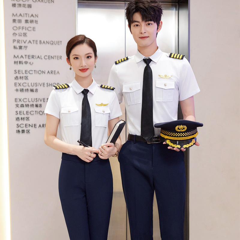Business Attire for Men and Women, Short-Sleeved Shirts, Aviation Pilots, Stewardess Uniforms, Captain, Stewardess Band, Green Shirts