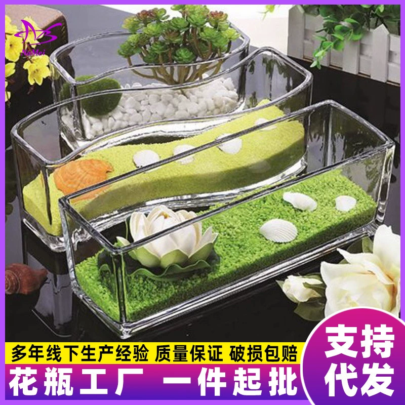 Стеклянный аквариум маленький креативный Настольный прозрачный аквариум для золотых рыбок гидропонное растение прямоугольный мини-экологический пейзаж Бассейн Контейнер