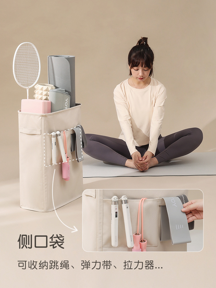 2F yoga mat storage rack, foldable exercise equipment with wheels, storage basket, home fitness equipment, corner shelf organizer