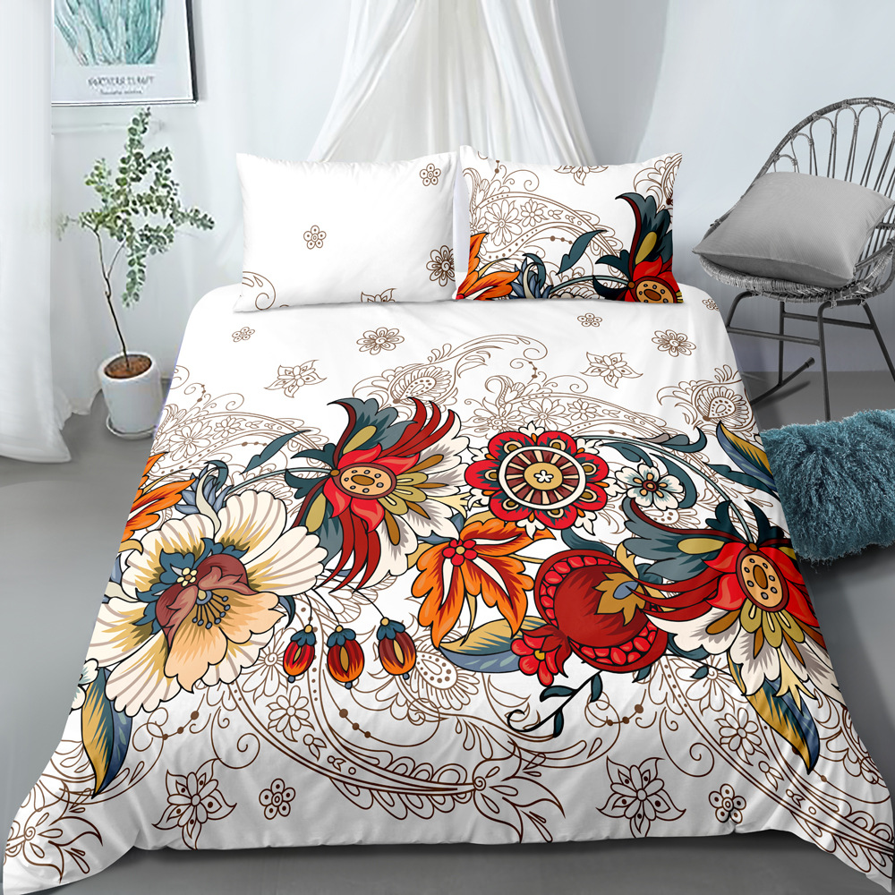 Parure de lit trois pièces de style ethnique imprimé numérique, housse de couette et taie d'oreiller, personnalisable, nouvelle collection_voghion.com