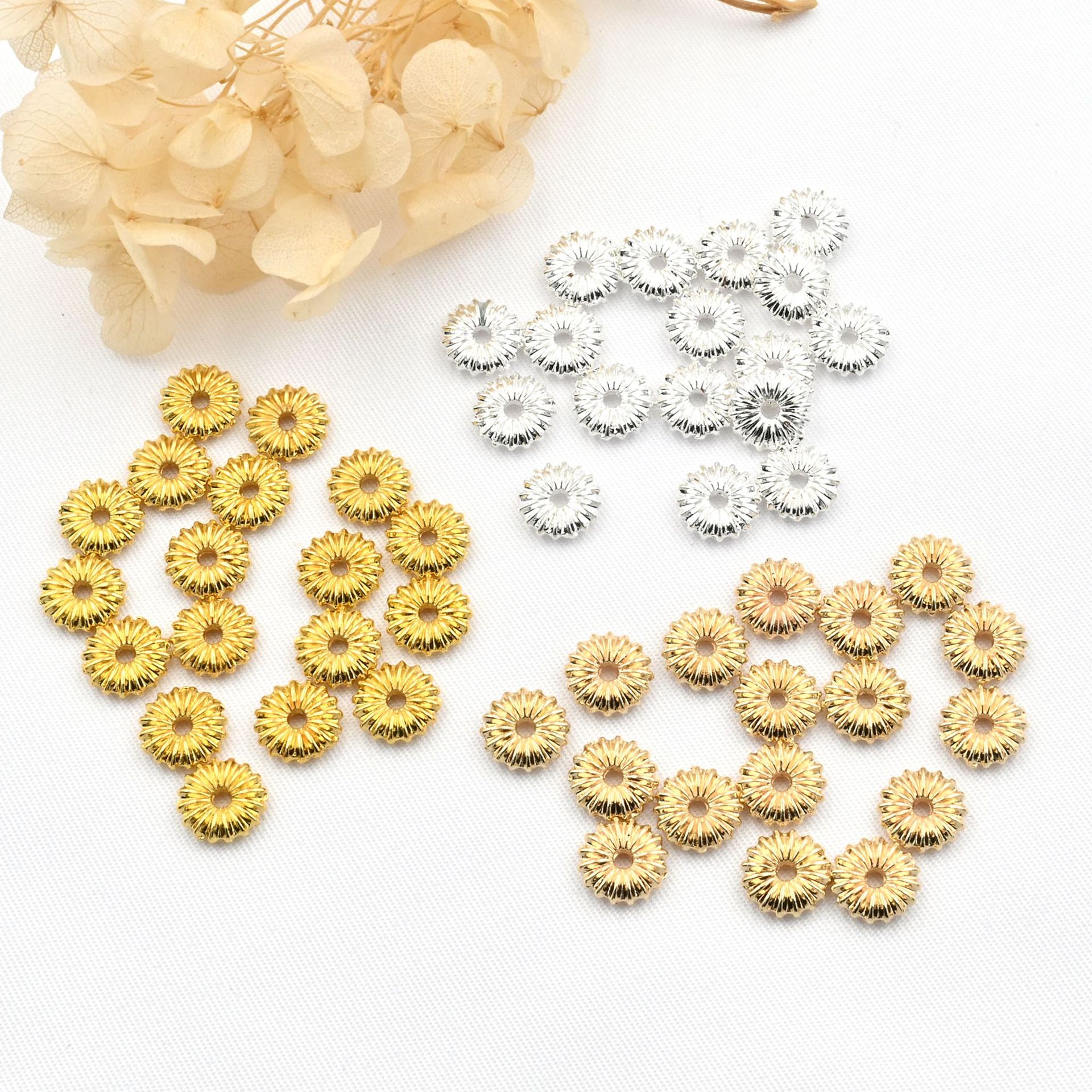 18K金保色太阳花南瓜纹扁珠隔片隔珠平片DIY手链项链饰品配件批发