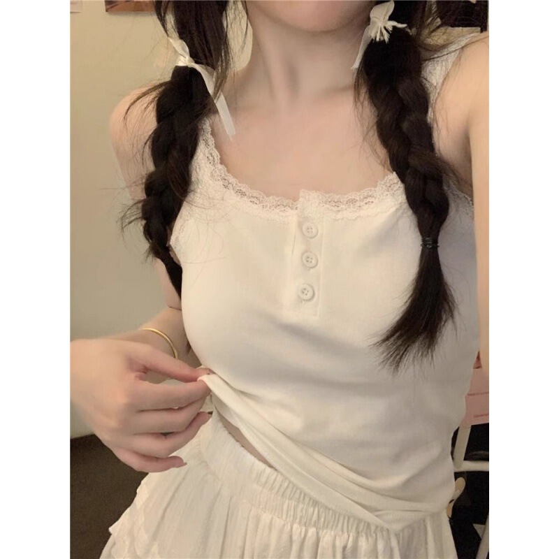 Sweet and spicy lace white camisole dopamine wear wear slim tube top pure want to wear inner bottoming short top outer wear