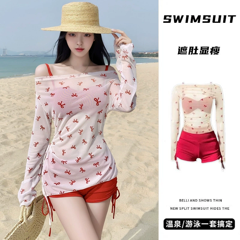 2025 новый купальник женский сексуальный чистый горячий темперамент девушка с длинными рукавами блузки бикини сплит ремешок