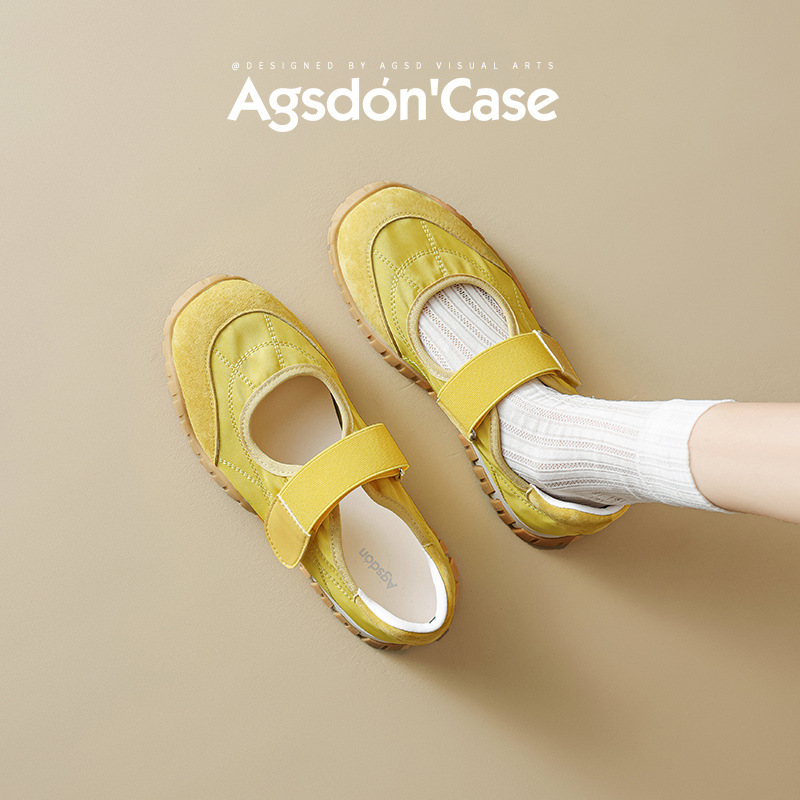 Augusden Sports Mary Jane Shoes for Women 2026 New Spring Yellow Ballet Shoes with Velcro Trainers